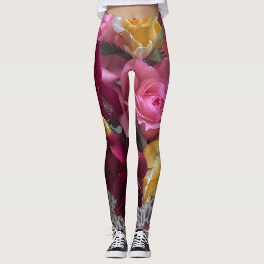 Rood geel roze roos Leggings (Voorkant)