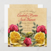  rood & geel rozen bloemenbruiloft, vierkant kaart (Voorkant / Achterkant)