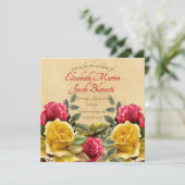  rood & geel rozen bloemenbruiloft, vierkant kaart (Staand voorkant)