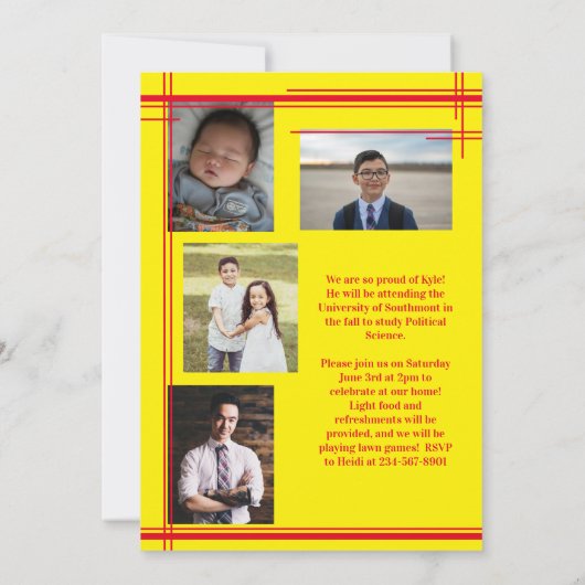 Rood Geel School Kleur Afstuderen Foto Plaid Kaart (Achterkant)