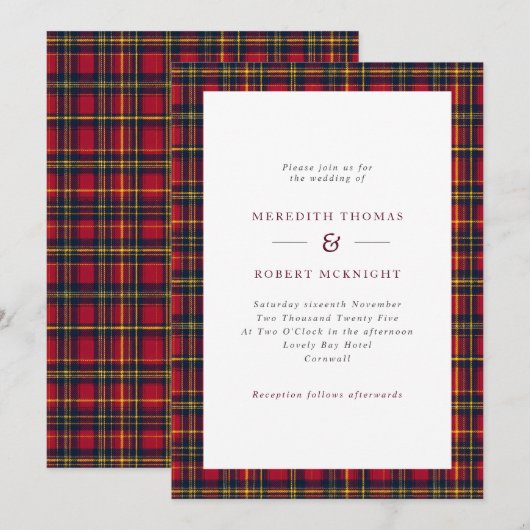 Rood & Geel Tartan Schotse Winter Wedding Kaart (Voorkant / Achterkant)
