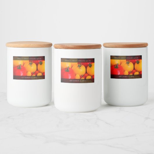 Rood geel tomaten Voedingswaren Voedselcontainer Etiket (Flessen)