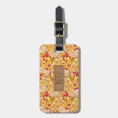 Rood Geel Tropisch Bloemen Patroon Modern Monogram Bagagelabel (Voorkant verticaal)