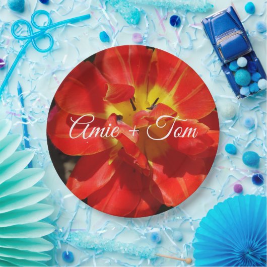 Rood Geel Tulip Bruiloft Aangepaste Papier Borden Papieren Bordje (Feest)