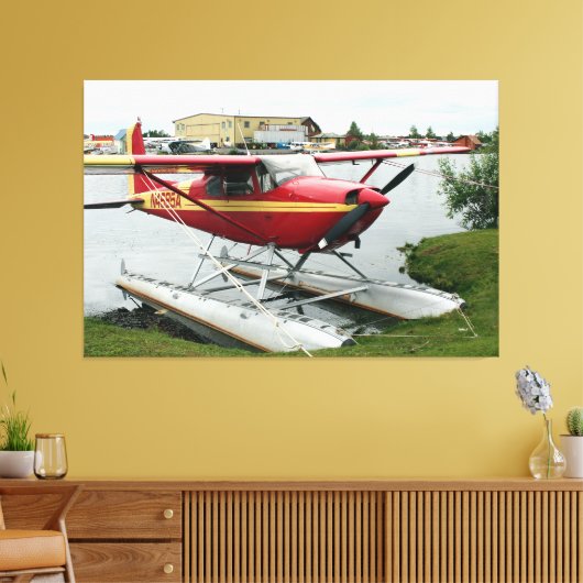 Rood & Geel Vloervliegtuig, Lake Hood, Alaska Canvas Afdruk (Insitu (Woonkamer))