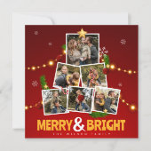 Rood & Geel Vrolijk en Helder Familie Fotocollage Feestdagenkaart (Voorkant)