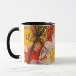 Rood, geel, wit en zwart abstract ontwerp mok