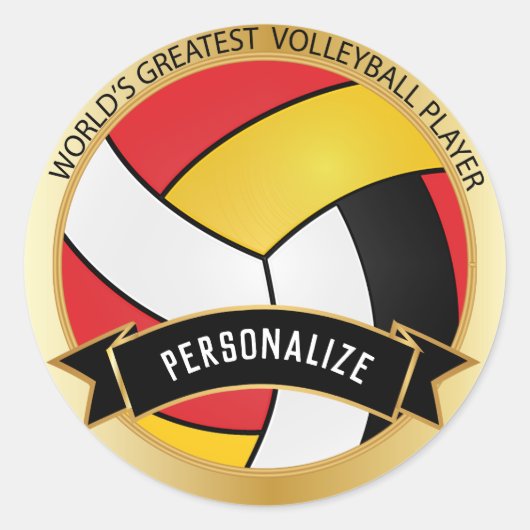 Rood, Geel, Wit en Zwart Volleybal | DIY-naam Ronde Sticker (Voorkant)