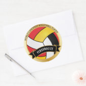 Rood, Geel, Wit en Zwart Volleybal | DIY-naam Ronde Sticker (Envelop)