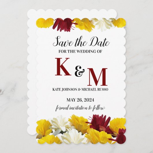 Rood Geel Wit Gerbera Daisy Floral Save The Date (Voorkant / Achterkant)