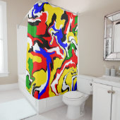Rood, geel, zwart, blauw en groen douchegordijn (In situ)