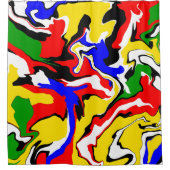 Rood, geel, zwart, blauw en groen douchegordijn (Voorkant)
