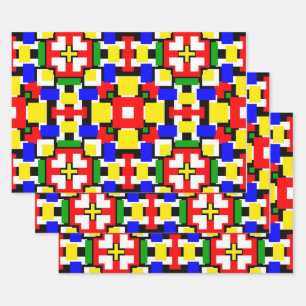 Rood, geel, zwart, blauw en groen inpakpapier vel