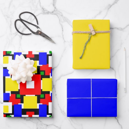 Rood, geel, zwart, blauw en groen inpakpapier vel (Voorkant)