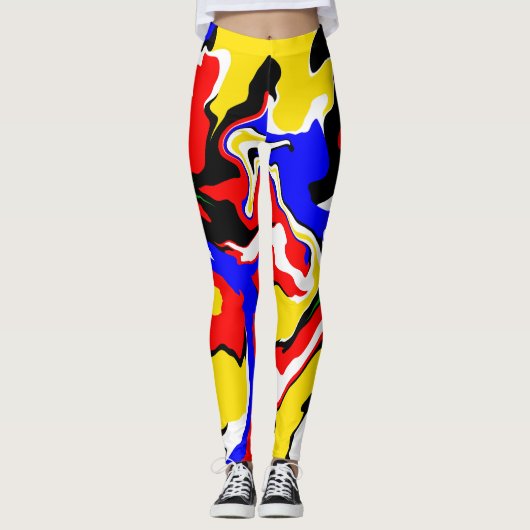 Rood, geel, zwart, blauw en groen leggings (Voorkant)