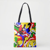 Rood, geel, zwart, blauw en groen tote bag (Voorkant)