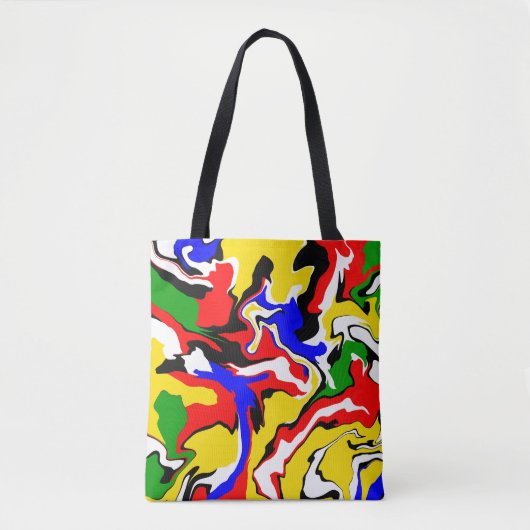Rood, geel, zwart, blauw en groen tote bag (Voorkant)