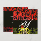 ROOD GEEL ZWART DAMAST MONOGRAM Ruby Kaart (Voorkant / Achterkant)