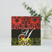 ROOD GEEL ZWART DAMAST MONOGRAM Ruby Kaart (Staand voorkant)