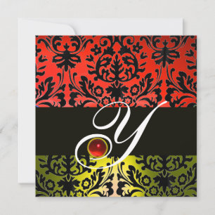 ROOD GEEL ZWART DAMAST MONOGRAM Ruby Kaart