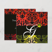 ROOD GEEL ZWART DAMAST MONOGRAM Topaz Kaart (Voorkant / Achterkant)