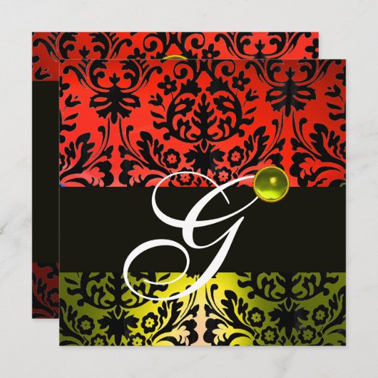 ROOD GEEL ZWART DAMAST MONOGRAM Topaz Kaart (Voorkant / Achterkant)