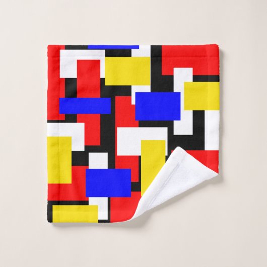 Rood, Geel, Zwart en Blauw Geometrisch Bad Handdoek (Wasdoekje)