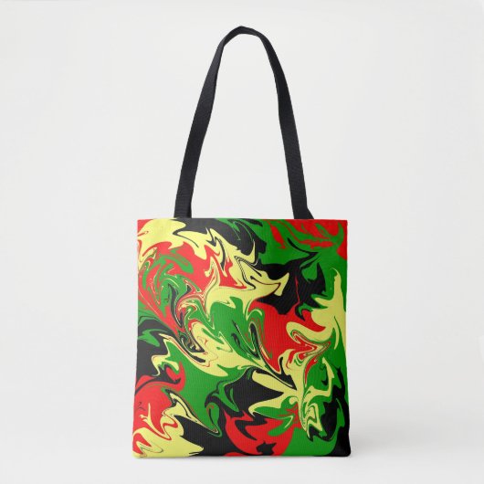 Rood, geel, zwart en groen tote bag (Voorkant)