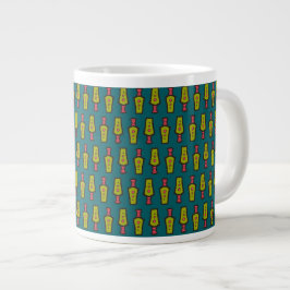 Rood, geel, zwart, tribaal op Blauwgroen; Jumbo-Mo Grote Koffiekop