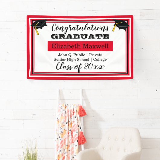 Rood | Gefeliciteerd Afstuderen Afstuderen Spandoek (Insitu)