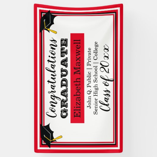 Rood | Gefeliciteerd Afstuderen Afstuderen Spandoek (Verticaal)