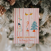 Rood Geïllustreerd Kleurrijk Kerstplezier Feestdagenkaart