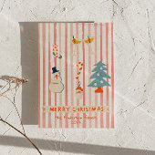 Rood Geïllustreerd Kleurrijk Kerstplezier Feestdagenkaart