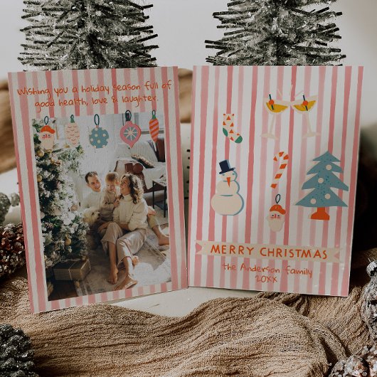 Rood Geïllustreerd Kleurrijk Kerstplezier Feestdagenkaart