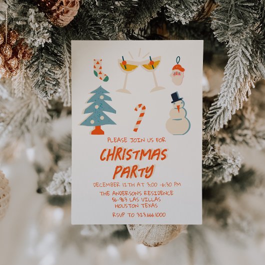  Rood Geïllustreerd Leuk Kerstfeest Trendy Kaart