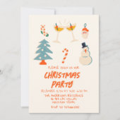  Rood Geïllustreerd Leuk Kerstfeest Trendy Kaart (Voorkant)