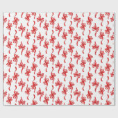 Rood Geïllustreerd Lopy Bow Stripe Kerstpatroon Cadeaupapier (Vlak)