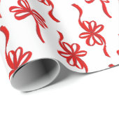 Rood Geïllustreerd Lopy Bow Stripe Kerstpatroon Cadeaupapier (Rol Hoek)