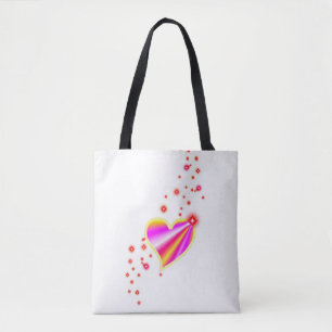 Rood gele roze regenbooghartslag met sterren tote bag