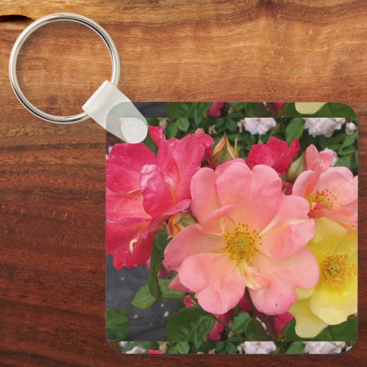 Rood gele rozenbloem Rozen Kernring Sleutelhanger (Voorkant)