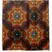 Rood gele, verdraaide sterrenkaleidoscoop met acht douchegordijn (Voorkant)