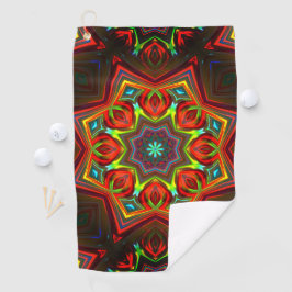 Rood gele, verdraaide sterrenkaleidoscoop met acht golfhanddoek