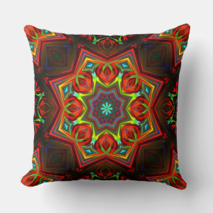 Rood gele, verdraaide sterrenkaleidoscoop met acht kussen