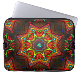 Rood gele, verdraaide sterrenkaleidoscoop met acht laptop sleeve