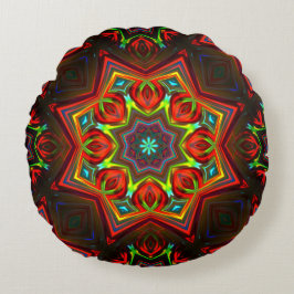 Rood gele, verdraaide sterrenkaleidoscoop met acht rond kussen