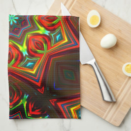 Rood gele, verdraaide sterrenkaleidoscoop met acht theedoek