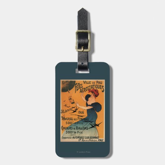 Rood-geleide vrouw wacht op Poster vogels op ballo Bagagelabel (Voorkant verticaal)