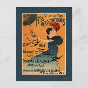 Rood-geleide vrouw wacht op Poster vogels op ballo Briefkaart