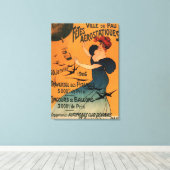 Rood-geleide vrouw wacht op Poster vogels op ballo Canvas Afdruk (Insitu (Houten vloer))