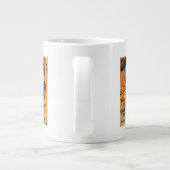 Rood-geleide vrouw wacht op Poster vogels op ballo Grote Koffiekop (Achterkant)